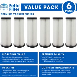 Fette Filter - Vacuum HEPA Filter Compatible with Dirt Devil F1 (F-1) Compare to Part # 3JC0280000, 3-JC0280-000 & 2JC0280000, 2-JC0280-000 (Pack of 6)