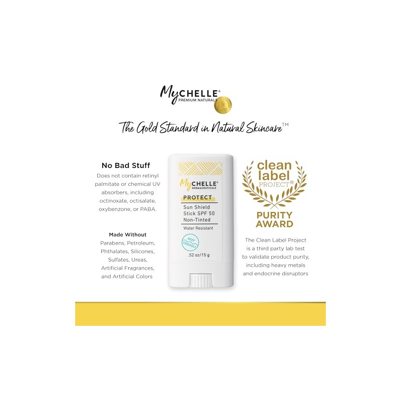 MyChelle Sun Shield Clear Stick SPF 50, On-The-Go Water-Resistant Zinc-Oxide