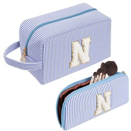Cosmetic Bag Travel Make Up Bag Cute Initials Cord Blue Cosmetic Bag Gift for Women, Girlfriends, Best Friends with Small Cosmetic Bag, N