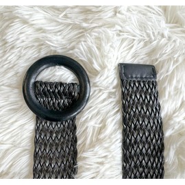 COTIM COYIN Women's Skinny Waist Belts Braided Rattan Waist Belt, Black