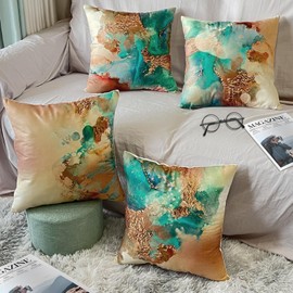 ARNTY Kissenbezug 45x45, Kissenbezüge 4er Set Dekokissen Kissenbezüge Dekoration Outdoor Kissenhülle Dekokissen für Schlafzimmer, Sofa, Stuhl, Bett, Garten (Tie-Dye-Gold, Velvet)