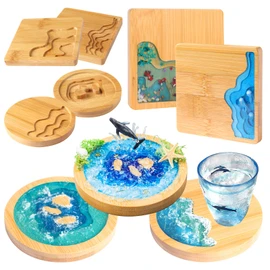FUNSHOWCASE Juego de posavasos de madera de resina epoxi, kit de manualidades de fundición de borde de río, 5 unidades