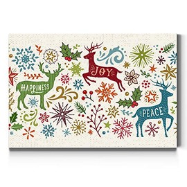 Renditions Gallery Winter Reindeer Wall Art, Colorful with Snowflakes & Mistletoe, Cute Christmas Decorations, Premium Gallery Wrapped Canvas Decor, Ready to Hang, 32 in H x 48 in W, Made in America