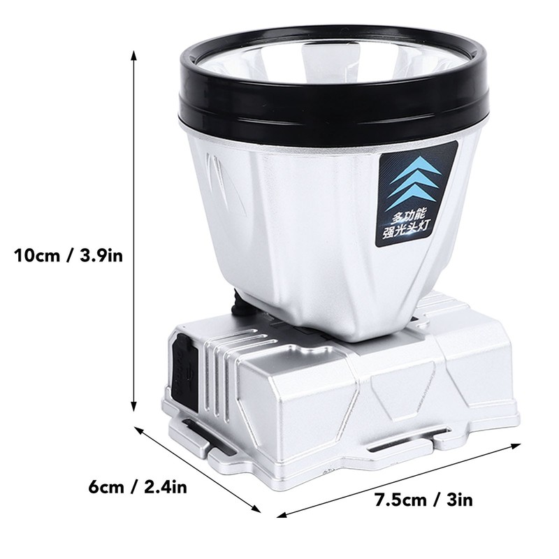 Super Bright Headlamp 90000lm Silver Rechargeable 1600mAh Battery Adjustable Headband