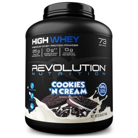 Revolution Nutrition, High Whey, Protein Powder, Whey Isolate, Gluten Free, Lean Muscle Mass for Men & Women, 25g of Protein Per Scoop, 908 g, 24 Servings (Cookies & Cream, 6 Pound) | Revolution Nutrition