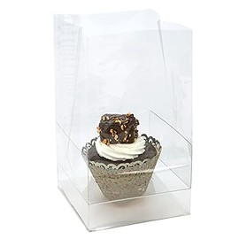ClearBags 4" x 4" x 7" Single Cupcake Bag Set w/Paper Bottom (100 Sets) | Clear Single Cupcake Carrier | Gift Bag for Cupcakes Cookies, Treats, Cookies | for Party Favors, Wedding Favor, Gifts | CBG4
