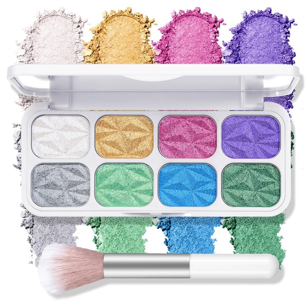 Boobeen 8 Colors Highlighter Makeup Highlight Powder Palette, Shimmer Facial