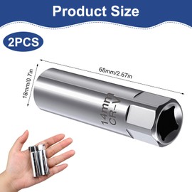 Lotnery 14mm Spark Plug Socket 2-Pack - Thin Wall 12-Point Removal Tool with Spring Clip Retention, 3/8" Drive for Petrol & Diesel Engines (Compatible with N20/N55/B58 Engine Types)