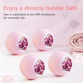 KASTU Dried Flower Bath Salt Balls,4 Pack,Rose Extract Essential Oils,Moisturizing Dry Skin,Fizzy Spa,Relaxation,Self Care,Stress Relief,Relaxing,Bubble Bath Bomb Gifts Idea for Men Women
