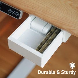 ROCDEER Under Desk Drawer Bamboo, Slide Out Desk Drawer Attachment, Self-Adhesive Under Desk Storage for Organizer (White)
