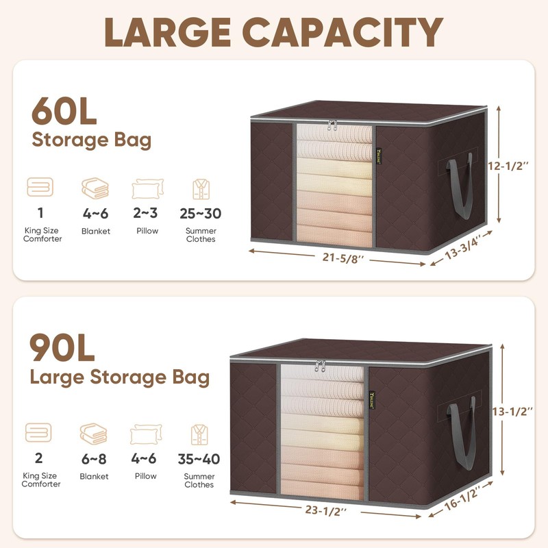 BALEINE 3 Pack Clothes Storage Bags, 24 Gallon Storage Containers