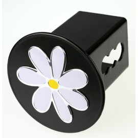 LFPartS Plumeria Flower 3D Chrome Emblem Metal Trailer Hitch Cover Fits 2" Receivers (Chrome on Black Round)