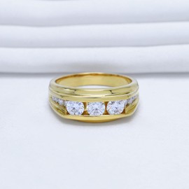 Wishrocks 0.85 Carat Round Cut Lab Created Moissanite Diamond Channel Set Men's Anniversary Wedding Band Ring In 14K Gold Over Sterling Silver Jewelry Gift For Men (VVS1 Clarity, 0.85 Cttw)