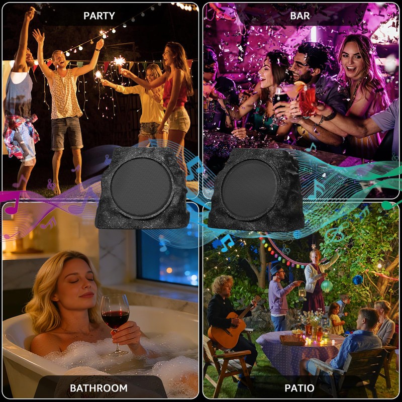 MIKK 2 Pack Solar Rock Speakers Outdoor Waterproof Patio with