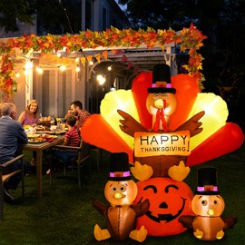 Double Couple 6FT Thanksgiving Turkey Inflatables Outdoor Decorations with Built-in LED Light - Inflatable Yard/Lawn Festive Party Decor