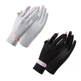 JIABAIYUE Guantes de protección Solar para Mujer Hombres,UPF 50+ Guantes de protección UV para Verano para Golf,Senderismo y Otras Actividades al Aire Libre,Guantes Negros (Negro+Ｇris)