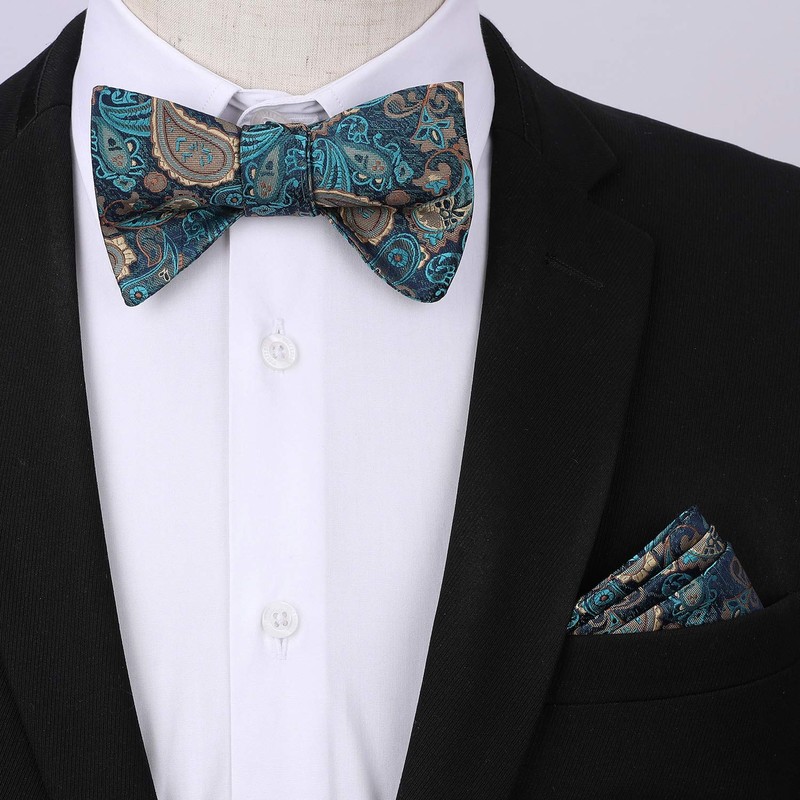 HISDERN Men’s Y-Shape Braces, Bow Tie, Paisley Handkerchief Set, 6