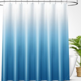 OLANLY Luxury Peacock Blue and White Ombre Shower Curtain Sets with 12 Hooks, Waterproof and Washable Decorative Shower Curtains for Bathroom, 72x72 Inches