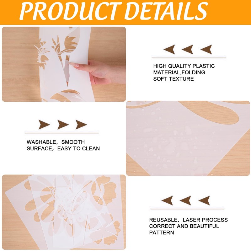 JarThenaAMCS 12Pcs Large Spring Wildflower Stencils Reusable Floral Plastic Drawing