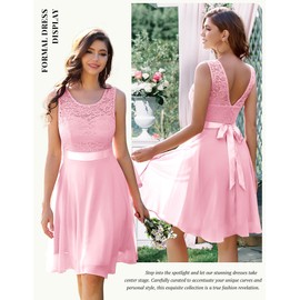 BeryLove Women's Summer Cocktail Party Dress | Sleeveless, Flowy A Line, Short,Lace,Prom Wedding Guest Lace Formal Dresses 7005 B-Pink XL