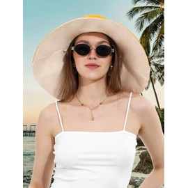 Women Cotton Fishing Bucket Hat Reversible Ultra Wide Brim Sun Hat Beach Foldable UV Protection Summer Travel UPF 50+(One Size,Yellow)