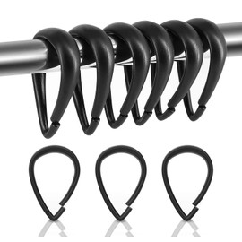 Qulable Shower Curtain Rings, 12 Pcs Plastic Hooks Drop-Shape Rings Hook Hanger for Bathroom Shower Rod, Easy Snap Closure (Black)