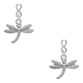 Delight Jewelry Silvertone Small Dragonfly with Crystal Silvertone Infinity Post Earrings