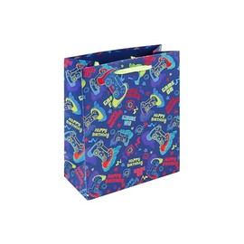 Eurowrap Video Game On Gamer Party Gift Bag With Gift Tag Happy Birthday Boy Gift Wrap Occasion Present Medium