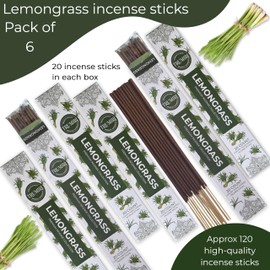 Lemongrass Incense Sticks for Backyard Patio - Total 120 Insence-Sticks - 6 Packs of 20 Insense - Inciensos - Inscents - Natural Non Toxic Ingredients - Incents - Incence - Inscense - Insents