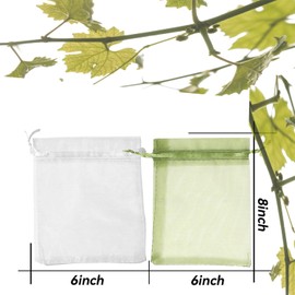 Prinxse 50PCS reusable fruit protection bags 6 "x8-25 green and 25 white mesh osmanthus covering garden fruits and vegetables, harvest net bags, pest control and tree product protection