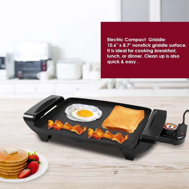 Elite Gourmet EGR-2722B Electric 10.5" x 8.5" Griddle, Cool-touch Handles
