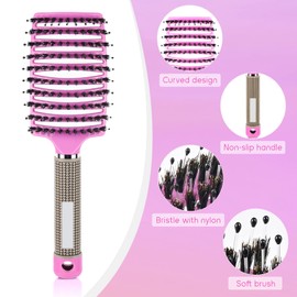 Wet & Dry Detangling Brush for Women & Kids - Paddle Vented Brush for Blow Drying, with Boar Bristles for Shiny, Healthier Hair