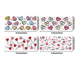 4pcs Valentine's Day Lip Heart UV DTF Cup Wraps Transfer Waterproof Sticker for Glass Cups Furniture Craft DIY Crafts，Rub on Transfer Stickers for DIY Water Bottle Laptop Decal Wood Car