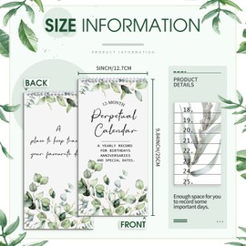 Spakon Perpetual Calendar Undated Calendar 12-Month Office or Family Wall Timetable for Birthday 5 x10 Inch Greenery Wall Perpetual Reminder Twin-wire Binding for Anniversaries Important Days Festival