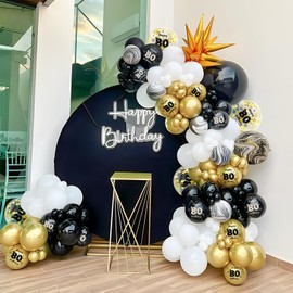 Unisun 80th Birthday Balloons for Men Women, 80th Birthday Decorations for Boy, Black Gold 80 Anniversary Balloons Decor for Birthday Party Supplies