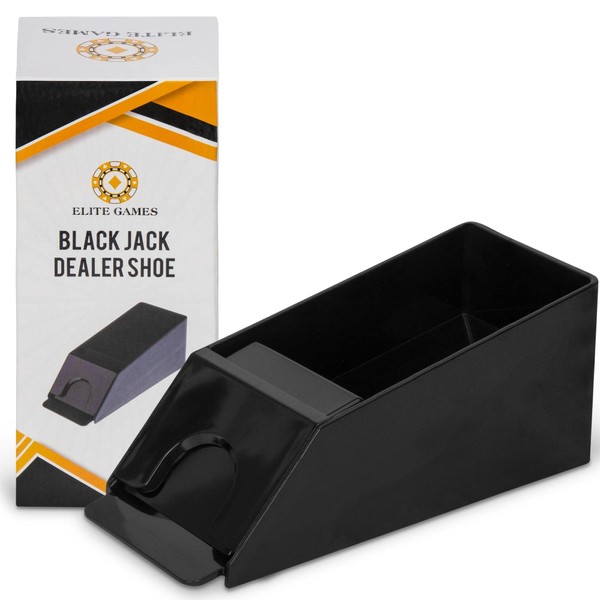 Elite Games Card Dealer – Premium Blackjack Shoe 6 Deck – Durable Acrylic Blackjack Card Dispenser with Card Slider – Practical and Easy to Use – Lightweight Design – Black