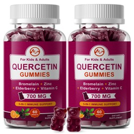 (2 Pack) Quercetin Gummies with Bromelain, Elderberry, Zinc and Vitamin C - Chewable Quercetin 700mg Supplement for Immunity, Allergy, Aging Support - Vegan Gummies for Adult & Kid