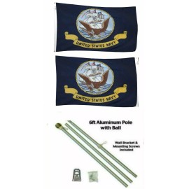 RFCO 3x5 U.S. Navy Ship Emblem 2ply Flag Aluminum Pole Kit Ball Top 3'x5'