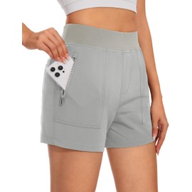 MAGCOMSEN Womens Hiking Shorts with Pockets 4" High Waisted Golf Shorts with Pockets Summer Casual Dress Work Shorts, L Light Grey