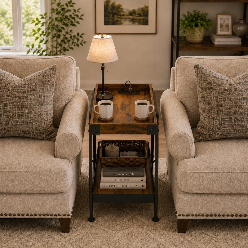 Farmhouse Side Table with Charging Station