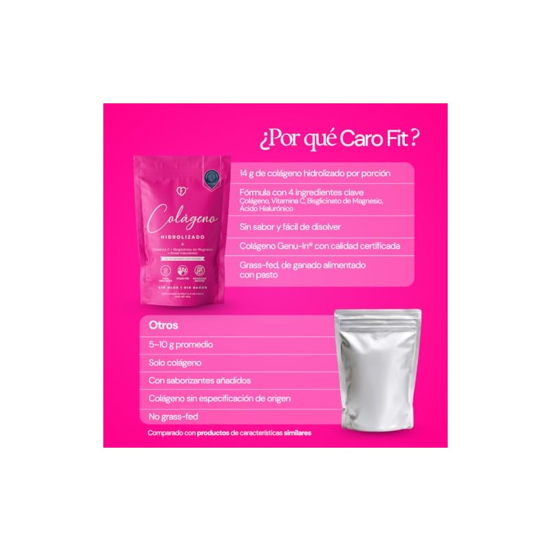Caro Fit Colágeno Hidrolizado Sabor 450 Grass Fed Genu Por