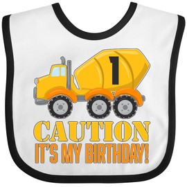 inktastic 1st Birthday Construction Truck Cement Mixer Baby Bib White and Black 2c77a