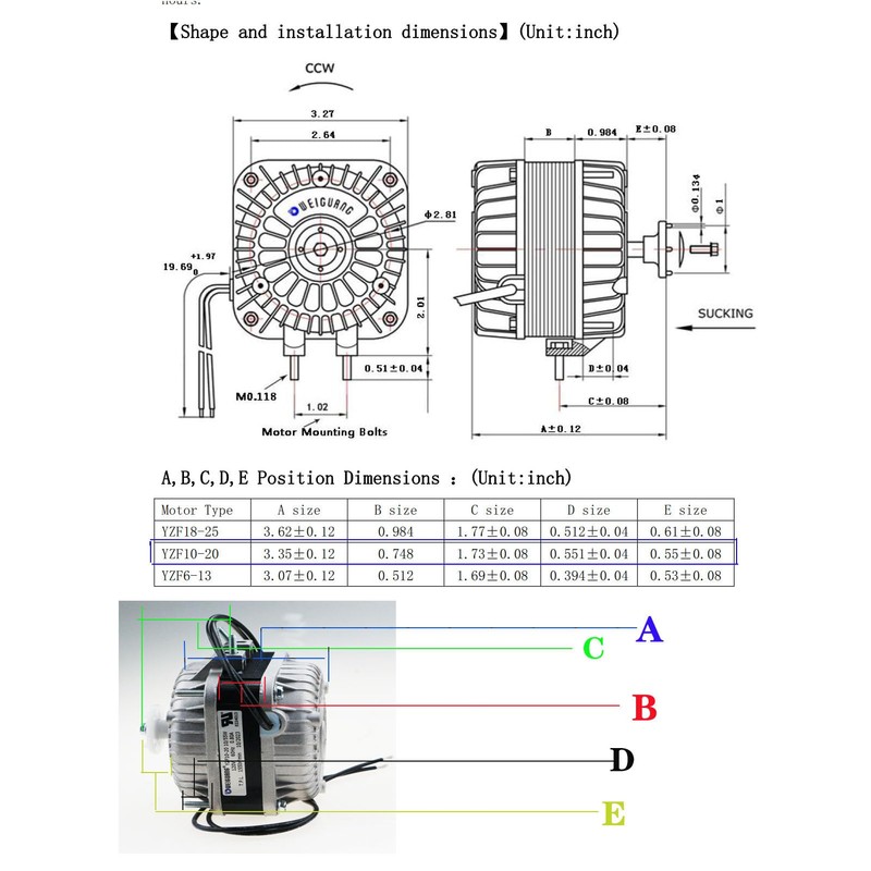 Condenser Fan AC Motor YZF10-20,Input Power 55W Output Power 10W
