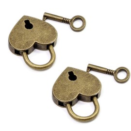 2 Pieces Heart Shaped Lock,Heart Padlock with Key,Vintage Padlock,Mini Lock,Metal Heart Padlock,Bronze,Used for Diaries, Jewelry Boxes, Storage Boxes, Cabinets, Coin Boxes, Holiday Gifts