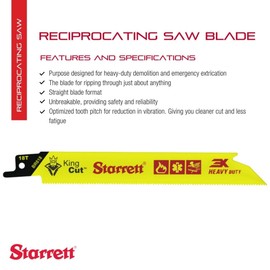 Starrett Bi-Metal King Cut Fire Rescue and Demolition Reciprocating Saw Blade - 6" Length x 3/4" Width x 0.35" Thickness, Straight Shape, 18 TPI, 50-Pack - BR618-50