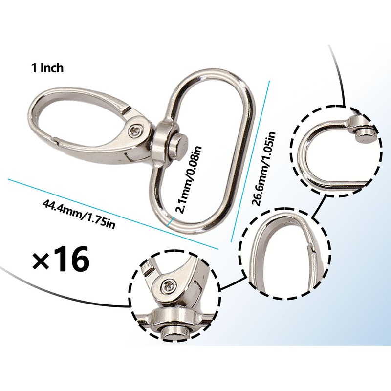 KAPSING Pack of 16 Key Ring D-Rings, 360 Degree Rotatable