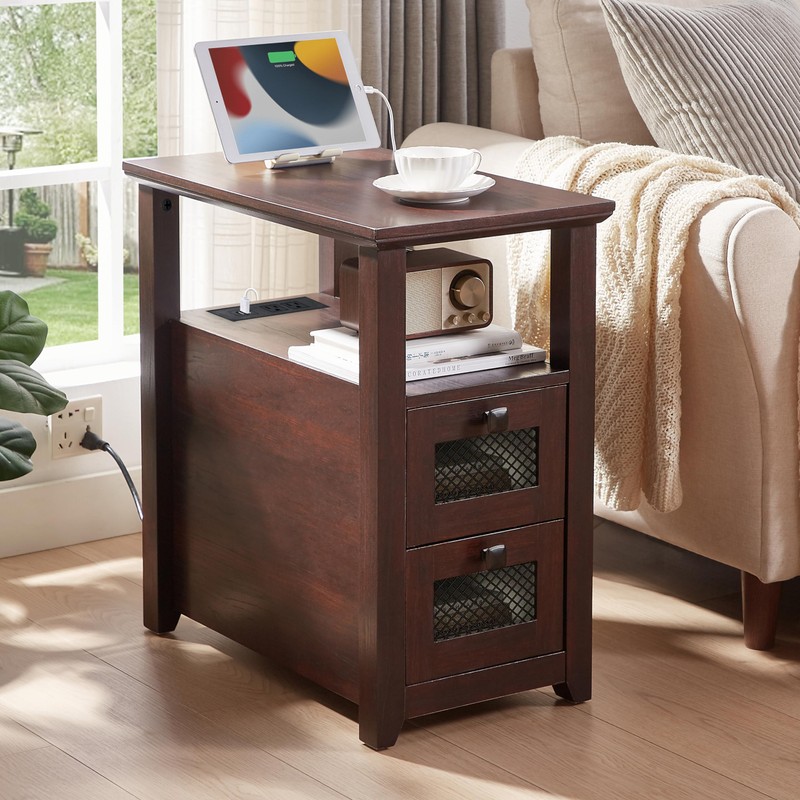 HDDDZSW Farmhouse XXL End Table with Charging Station, Narrow Side