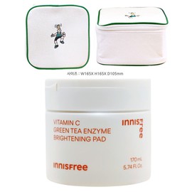 Innisfree Vita C Green Tea Enzyme Blemish Toning Pads 60 sheets + Play Green Cosmetic Pouch (Green) / 이니스프리 비타C 그린티 엔자임 잡티 토닝 패드 60매+플레이그린 화장품 파우치 (그린)
