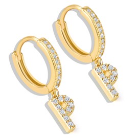 18K Gold Filled Initial Dangle Hoop Earrings for Women, 1 Pair CZ Hypoallergenic Alphabet Letter A-Z Drop Dangle Dainty Gold Earrings, Small Huggie Hoop Earrings with Cubic Zirconia Gifts Jewelry (P)