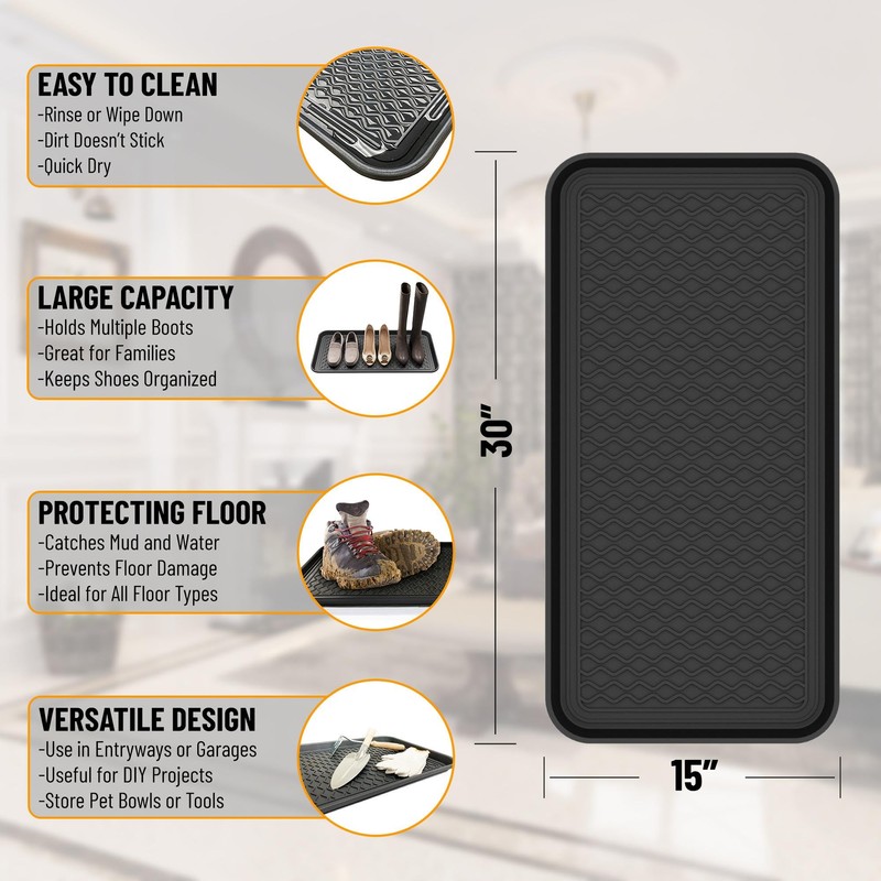 Ottomanson 15” x 30” Multi-Purpose Boot Tray - Waterproof Mat